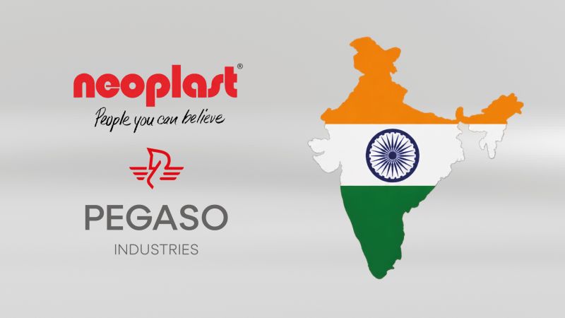 Neoplast ve Pegaso Industries logoları, Hindistan haritası
